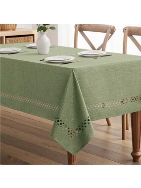 NEW MIULEE Sage Green Rectangle Polyester Tablecloth w/ Decorative Cutouts 60x84
